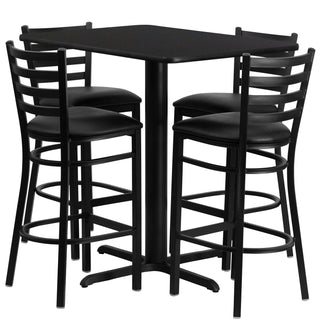24''W x 42''L Rectangular Black Laminate Table Set with 4...