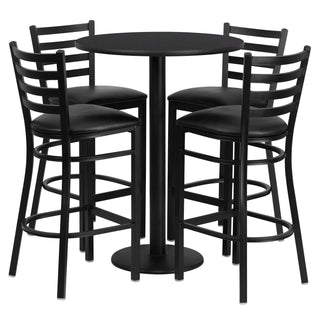 30'' Round Black Laminate Table Set with Round Base and...