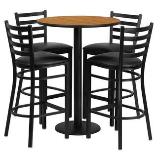 30'' Round Natural Laminate Table Set with Round Base and...