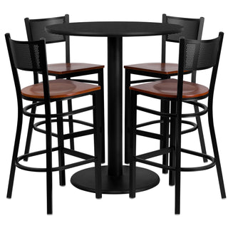 36'' Round Black Laminate Table Set with 4 Metal Barstools...